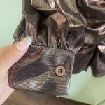 Small Pink Rose Gold Metallic Ruched Plunge Neck Long Sleeve Wrap Cocktail Dress Photo 3