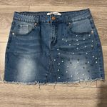 Authurna Denim Blue Pearled Mini Distressed Summer Skirt 5 Photo 2