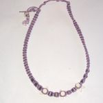 Purple and Cream Floral Moon Glow Beads Boho Necklace Photo 5