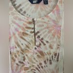 Land’s End Women's Tunic Top Long Sleeve V Neck Pink Brown Tie Photo 1