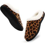 Brown Leopard Soft Microfiber Velvet House Shoes Indoor Outdoor Slippers 6.5 Multiple Photo 1
