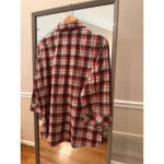 Long Sleeve Plaid Button‎ Up Shirt Size Large Red Photo 3