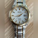 Seiko Solar Ladies Watch Two-Tone Bracelet White Dial Date Window NWT Photo 6
