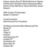 Jeans Size 27 28x26 Women's Vigoss Frankie Slim Straight Jeans Distressed Blue Denim Photo 5