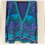Colorful Women's Sweater with Button Front Blue Size L Photo 0