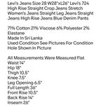 Jeans Size 28 W28"xL26" Levi's 724 High Rise Straight Crop Jeans Stretch Women's Jeans Photo 1