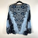 Free People  Bird of a Feather Blue Oversized V-neck Top‎ size Small Boho Spring Photo 6
