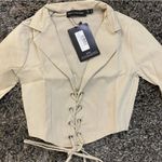 Pretty Little Thing  Stone Stretch Woven Lace Up Shirt, Size 2 Photo 5