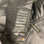 Stylish Black Faux Leather Moto Jacket with Gray Hood Faux Fur Lined Size Small Photo 6