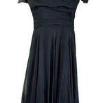 Frank Starr Vintage Original Silk Chiffon Draped Navy Blue Midi Party Dress Photo 0