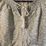 Joie  Embroidered Floral Linen Blend Tassel Tie-Neck Blouse Blue/White Medium Photo 2