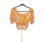 H&M Yellow Pink Floral Crop Top Boho Peasant Puff Sleeve Festival Cottagecore - L Photo 1