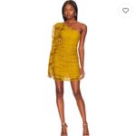 For Love & Lemons  Tiana lace Gold Mustard Yellow mini Dress Size XS One Shoulder Photo 2