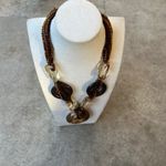Signed CG Goldstone Thermoset Seed Bead Necklace w Wood Accents CHUNKY 1960s Gold Photo 3