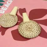 Oversized Wicker Statement Earrings from Greece Tan Photo 1