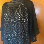 Tacera Black Lace with Nude Lining 3/4 Sleeve Dress Effortless Elegance Size S Photo 12