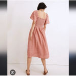 Madewell Lucie Linen Blend Smocked Midi Dress XL Cottage Boho Lagenlook Stretch Photo 3