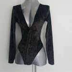 Victoria's Secret M/L CRUSHED VELVET BODYSUIT medium large black long sleeve Photo 0