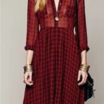Free People  Lou Buttondown Midi Dress - Effortless Boho Chic in Red Plaid Photo 7