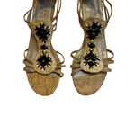 New York Transit  Women's Wedge Sandals Embellished Cork Strappy Tan Black Photo 2