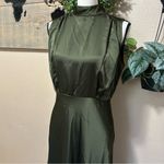 Lulus Classic Elegance Olive Satin Sleeveless Mock Neck Maxi Dress Green Size M Photo 2