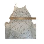 Line and Dot White High Neckline Eyelet Midi Dress, Small Photo 6