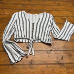 LA Hearts Striped Bell Sleeve Crop Top Tie Front Button Down White Black Medium Photo 0