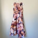 Kay Unger  Lani Abstract Floral Print metallic Organza Formal Midi Dress Size 0 Photo 1