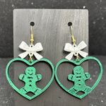 Green Heart Gingerbread Earrings with White Bows Photo 0