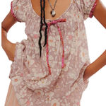 Free People  Frankie Cotton Tunic dress Shirt Floral Tie Front Boho M Stone Photo 0