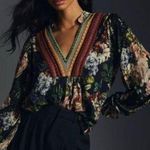 Anthropologie Bl^nk London X NWOT Stephanie Dark Floral Embroidered V-Neck Top Photo 0