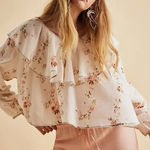 Free People Dainty Ethereal Ruffle Camilla Floral Gauze Blouse Large Cottage Photo 0