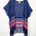 Navy Blue & Red Boho Striped Fringe Kimono Cardigan One Size Size undefined Photo 0