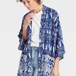 Knox Rose Kimono Duster M/L Surfs Up Open Relaxed Fit Rayon Blue Print NWT Photo 2