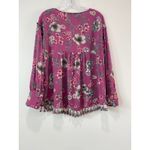 Boho Floral Fringe Tassel Hem Flowy Rayon Top Sz L Purple Floral V Neck Peasant Size L Photo 10