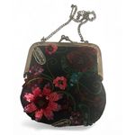 Sudha Vintage Hand Beaded Mini Handbag Purse Red Black Photo 1