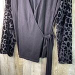 INC. International Concepts Medium Velvet Burnout Bell Sleeve Black Wrap Tie Top Photo 3