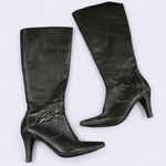 Y2K Cyber Punk Gothic Baddie It Girl Whimsygoth Biker Knee High Black Boots Silver Buckle Pointed Toe Photo 0