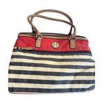 Giani Bernini Red & Black Striped Tote Bag With Tan Handles Photo 0