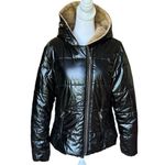 Roiii Black Quilted Puffer Coat Jacket Faux Fur Lined Hood Womens Size Medium Photo 0