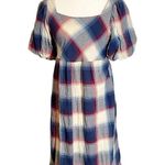 Polagram Plaid Square Neck Midi Dress With Pockets Photo 2