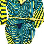 Asymmetrical African Print Yellow & Blue Long Sleeve Dress with Front Cutout Size M Photo 6