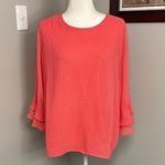 Valerie Stevens Coral Pink Polka Dot Top Long sleeve Ruffle Size Large Photo 0