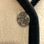 LL Bean Cream Fleece Cardigan Jacket Black Trim Button Front Pockets Large Photo 5