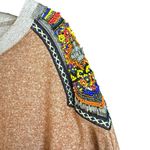 Daytrip  Tan Sweatshirt w/ Multicolor Beaded Embellished Shoulders Size Medium Photo 2