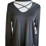 NWT Womens Bobbie Brooks Black Cage Neck Detail Tunic Top Photo 0