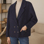Geiger of Austria Boiled Wool Puff Sleeve Blazer Coat Navy Size 42 Vintage Blue Photo 0