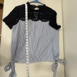 ZARA  Blue and White Striped Navy Lace Tie Front Blouse Size Medium EUC Photo 5