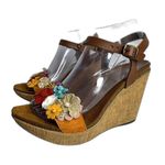 BioStep Floral Embellished detail cork Wedge heels leather size 8 boho chic girl Photo 1