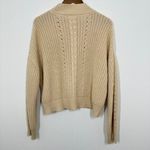Olivia Grey Beige Cream Cable Knit Ribbed Mockneck Sweater Fisherman Cottagecore Tan Size L Photo 4